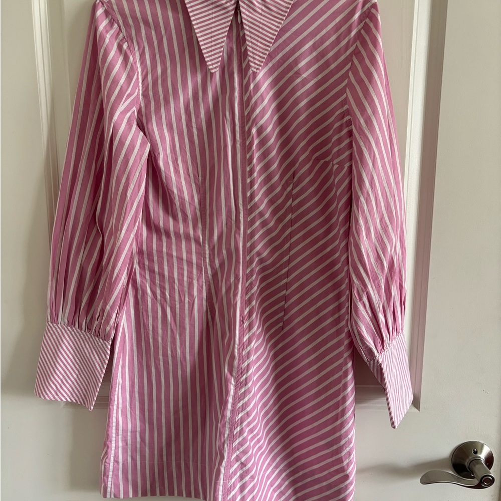 Ganni Pink and White Striped Shirt Dress - Size 36